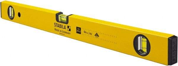 Stabila - 24" Long 3 Vial Box Beam Level - Aluminum, Yellow, 2 Plumb & 1 Level Vials - Benchmark Tooling