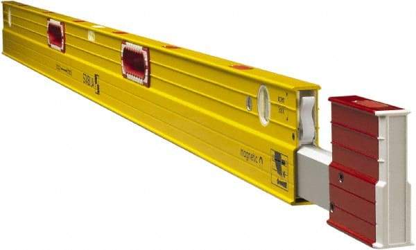 Stabila - Magnetic 84 to 144" Long 3 Vial Expandable Level - Aluminum, Yellow, 2 Plumb & 1 Level Vials - Benchmark Tooling