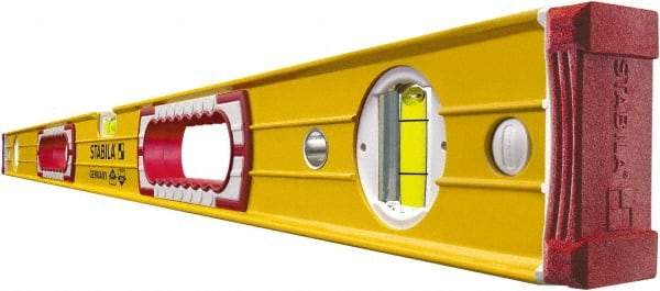 Stabila - Magnetic 48" Long 3 Vial Box Beam Level - Aluminum, Yellow, 2 Plumb & 1 Level Vials - Benchmark Tooling