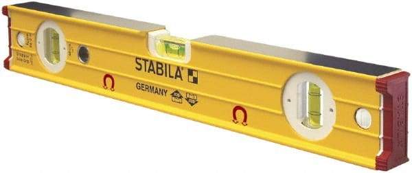 Stabila - Magnetic 16" Long 3 Vial Box Beam Level - Aluminum, Yellow, 2 Plumb & 1 Level Vials - Benchmark Tooling