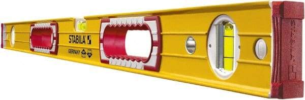 Stabila - 48" Long 3 Vial Box Beam Level - Aluminum, Yellow, 2 Plumb & 1 Level Vials - Benchmark Tooling