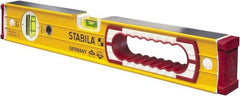 Stabila - 16" Long 2 Vial Box Beam Level - Aluminum, Yellow, 1 Plumb & 1 Level Vial - Benchmark Tooling