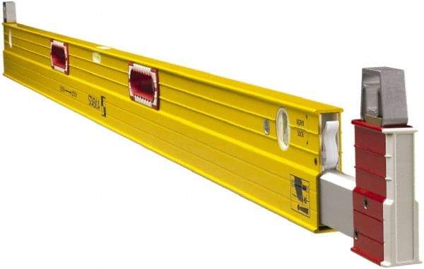 Stabila - 84 to 144" Long 3 Vial Expandable Level - Aluminum, Yellow, 2 Plumb & 1 Level Vials - Benchmark Tooling