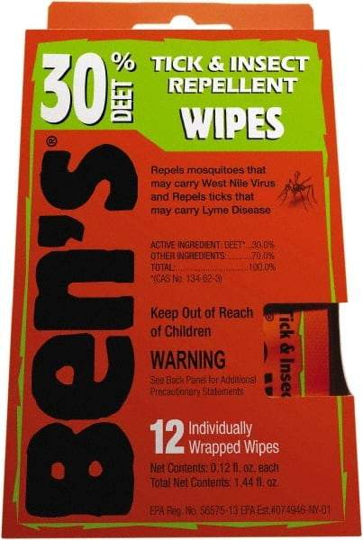 Ben's - 12 Count 30% DEET Towelette - For Ticks, Mosquitos, Disease Carrying Insects - Benchmark Tooling