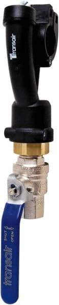 Transair - 7/8" ID, 25mm OD, Wall Bracket with Ball Valve - Plastic, 232 Max psi, 1/2 Female NPT, 10-1/6" Long - Benchmark Tooling