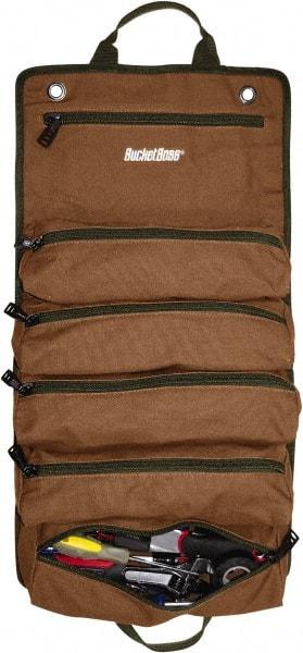 Bucket Boss - 6 Pocket Brown & Green Canvas Tool Roll - 4-1/2" Wide x 4-1/2" Deep x 26" High - Benchmark Tooling