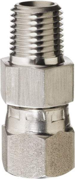 Made in USA - 3/8 x 1/2" Grade 316 Stainless Steel Pipe Adapter - MNPT x NPSM Swivel End Connections, 4,800 psi - Benchmark Tooling