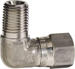 Made in USA - 3/8" Grade 316 Stainless Steel Pipe 90° Elbow - MNPT x NPSM Swivel End Connections, 4,000 psi - Benchmark Tooling