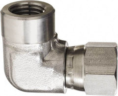 Made in USA - 3/8" Grade 316 Stainless Steel Pipe 90° Elbow - FNPT x NPSM Swivel End Connections, 4,000 psi - Benchmark Tooling