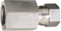 Made in USA - 5/8" Tube OD, 37° Stainless Steel Flared Tube Swivel Connector - 7/8-14 NPT, Female Flare x FNPT Ends - Benchmark Tooling