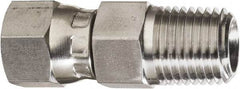 Made in USA - 1/4" Tube OD, 37° Stainless Steel Flared Tube Swivel Connector - 7/16-20 NPT, Female Flare x MNPT Ends - Benchmark Tooling