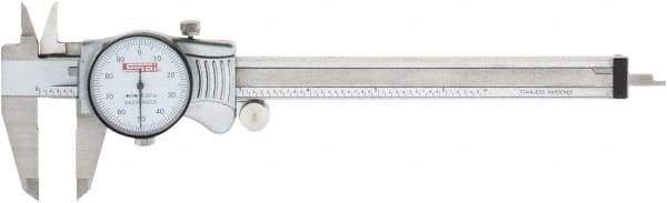 SPI - 0" to 6" Range, 0.001" Graduation, 0.1" per Revolution, Dial Caliper - White Face, 1.57" Jaw Length, Accurate to 0.0010" - Benchmark Tooling