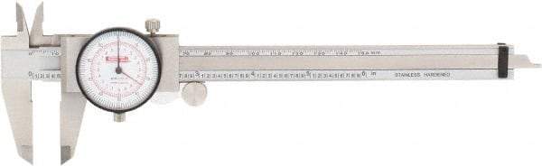 SPI - 0" to 6" Range, 0.001" and 0.02 mm Graduation, 0.001" per Revolution, Dial Caliper - White Face, 40mm Jaw Length, Accurate to 0.02mm - Benchmark Tooling