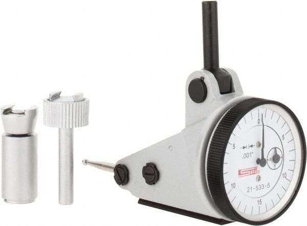 SPI - 0.06" Range, 0.001" Dial Graduation, Vertical Dial Test Indicator - 1-3/16" White Dial, 0-15-0 Dial Reading, Accurate to 0.0012" - Benchmark Tooling