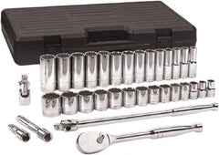 GearWrench - 33 Piece 1/2" Drive Chrome Finish Deep Well Socket Set - 12 Points, 7/16" to 1-1/2" Range, Inch Measurement Standard - Benchmark Tooling