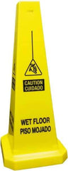 PRO-SAFE - Caution - Cuidado - Wet Floor - Piso Mojado, 10-1/2" Wide x 25-3/4" High, Polyethylene Floor Sign - English/Spanish, Cone, Black on Yellow, For Accident Prevention - Benchmark Tooling