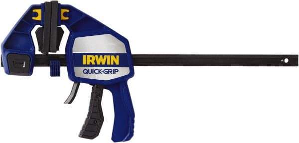 Irwin - 12" Capacity, 3-5/8" Throat Depth Carbon Steel Bar Clamp - 600 Lb Clamping Pressure, 530.23mm Max Spread - Benchmark Tooling