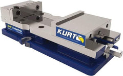 Kurt - 6" Jaw Width, 9" Jaw Opening Capacity, Horizontal Stationary Machine Vise - Manual Operation, 1 Station, 18.258" Long x 4" High x 1" Deep, 1.735" Jaw Height, 7,342 Lb Max Clamp Force, Ductile Iron - Benchmark Tooling