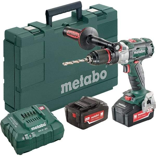 Metabo - 18 Volt 1/16 to 1/2" Keyless Chuck Cordless Hammer Drill - 32300 BPM, 500 to 1,850 RPM, Reversible, Pistol Grip Handle - Benchmark Tooling