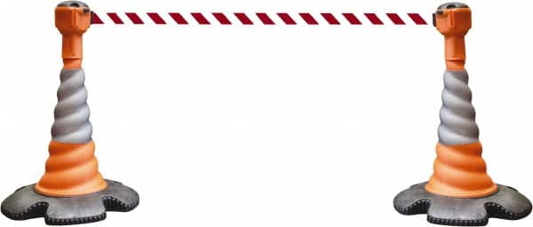 PRO-SAFE - 40" High, Orange, Red & White Warning Post Kit - 23-15/16" Base Width, 27.31 Lb - Benchmark Tooling