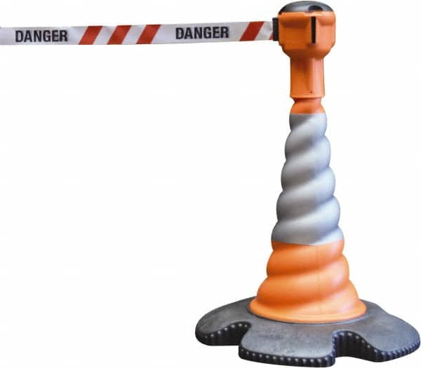 PRO-SAFE - 40" High, Orange & Red Warning Post Kit - 23-15/16" Base Width, 13.65 Lb - Benchmark Tooling
