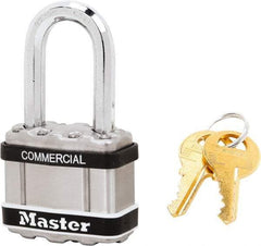 Master Lock - 1-1/2" Shackle Clearance, Keyed Alike Padlock - 5/16" Shackle Diam, Laminated Steel - Benchmark Tooling