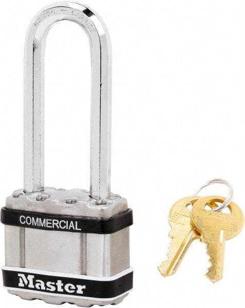 Master Lock - 2-1/2" Shackle Clearance, Keyed Alike Padlock - 5/16" Shackle Diam, Laminated Steel - Benchmark Tooling