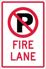 NMC - "Fire Lane", "Strike on P", 12" Wide x 18" High, Aluminum No Parking & Tow Away Signs - 0.063" Thick, Red & Black on White, Engineer Grade Reflectivity, Rectangle, Post Mount - Benchmark Tooling