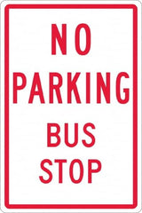 NMC - "No Parking Bus Stop", 12" Wide x 18" High, Aluminum No Parking & Tow Away Signs - 0.063" Thick, Red on White, Rectangle, Post Mount - Benchmark Tooling