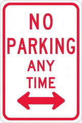 NMC - "No Parking Anytime", "Double Arrow", 12" Wide x 18" High, Aluminum No Parking & Tow Away Signs - 0.08" Thick, Red on White, High Intensity Reflectivity, Rectangle, Post Mount - Benchmark Tooling