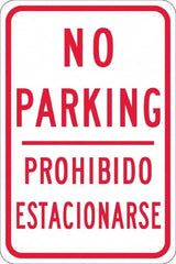 NMC - "No Parking Prohibido Estacionarse", 12" Wide x 18" High, Aluminum No Parking & Tow Away Signs - 0.08" Thick, Red on White, High Intensity Reflectivity, Rectangle, Post Mount - Benchmark Tooling