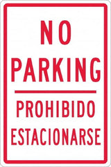 NMC - "No Parking Prohibido Estacionarse", 12" Wide x 18" High, Aluminum No Parking & Tow Away Signs - 0.063" Thick, Red on White, Rectangle, Post Mount - Benchmark Tooling