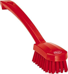 Vikan - 0.8" Bristle Length, Polyester Food Service Brush - 3" Long x 1.6" Wide Head, 10.2" OAL, Ergonomic Handle, Red, Polypropylene Block - Benchmark Tooling