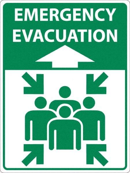 NMC - "Emergency Evacuation", 24" Long x 18" Wide, Sportwalk Safety Sign - Rectangle, 0.005" Thick, Use for Workplace/Safety - Benchmark Tooling