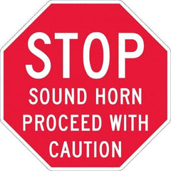 NMC - "Stop - Sound Horn Proceed With Caution", 36" Long x 36" Wide, Texwalk Safety Sign - Octagon, 0.005" Thick, Use for Workplace/Safety - Benchmark Tooling