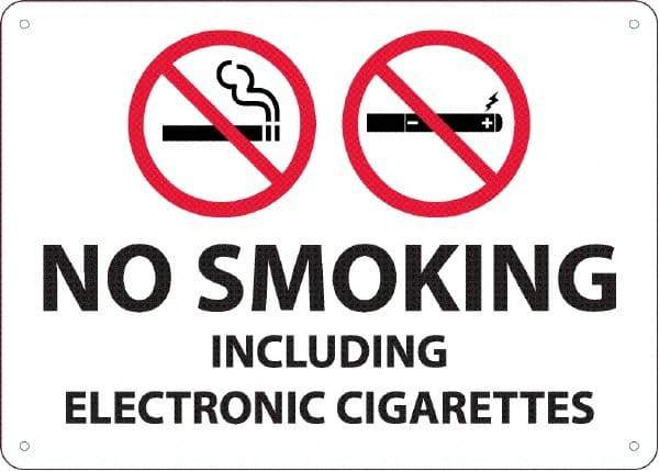 NMC - "No Smoking Including Electronic Cigarettes", 10" Long x 14" Wide, Rigid Plastic Safety Sign - Rectangular, 0.05" Thick, Use for Smoking Regulations - Benchmark Tooling