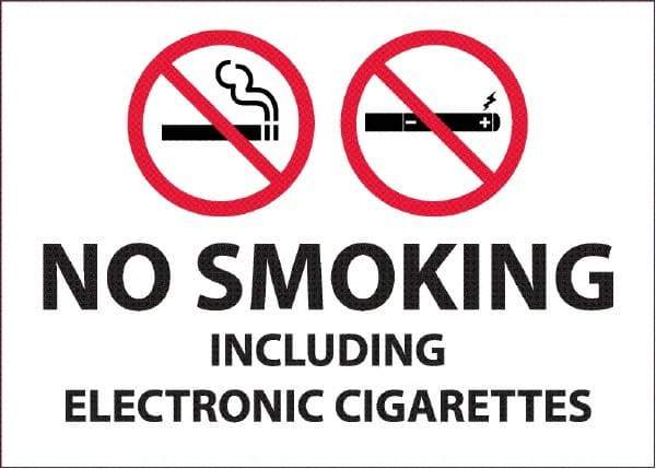 NMC - "No Smoking Including Electronic Cigarettes", 10" Long x 14" Wide, Pressure-Sensitive Vinyl Safety Sign - Rectangular, 0.0045" Thick, Use for Smoking Regulations - Benchmark Tooling