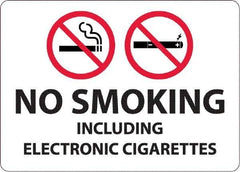 NMC - "No Smoking Including Electronic Cigarettes", 10" Long x 14" Wide, Aluminum Safety Sign - Rectangular, 0.04" Thick, Use for Smoking Regulations - Benchmark Tooling