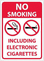 NMC - "No Smoking Including Electronic Cigarettes", 10" Long x 14" Wide, Rigid Plastic Safety Sign - Rectangular, 0.05" Thick, Use for Smoking Regulations - Benchmark Tooling