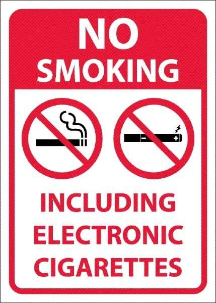 NMC - "No Smoking Including Electronic Cigarettes", 10" Long x 14" Wide, Pressure-Sensitive Vinyl Safety Sign - Rectangular, 0.04" Thick, Use for Smoking Regulations - Benchmark Tooling