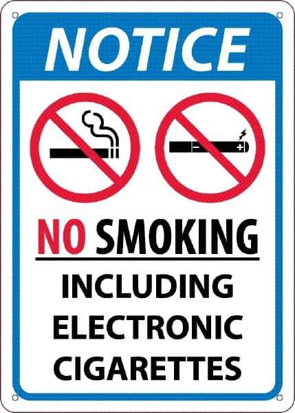 NMC - "No Smoking Including Electronic Cigarettes", 10" Long x 14" Wide, Rigid Plastic Safety Sign - Rectangular, 0.05" Thick, Use for Smoking Regulations - Benchmark Tooling