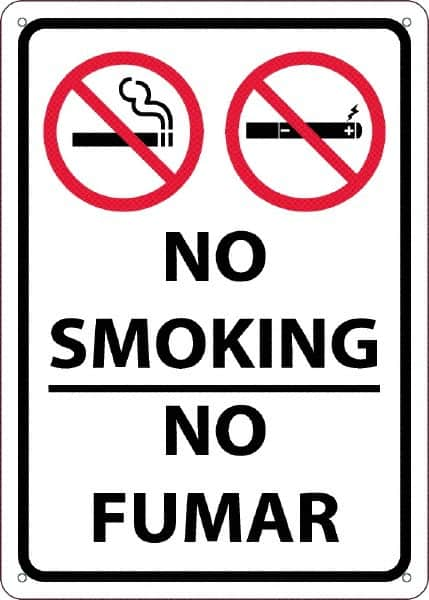 NMC - "No Smoking - No Fumar", 10" Long x 14" Wide, Rigid Plastic Safety Sign - Rectangular, 0.05" Thick, Use for Smoking Regulations - Benchmark Tooling