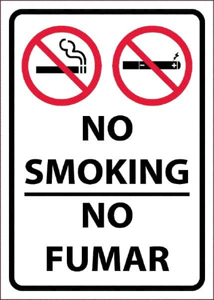 NMC - "No Smoking - No Fumar", 10" Long x 14" Wide, Pressure-Sensitive Vinyl Safety Sign - Rectangular, 0.0045" Thick, Use for Smoking Regulations - Benchmark Tooling