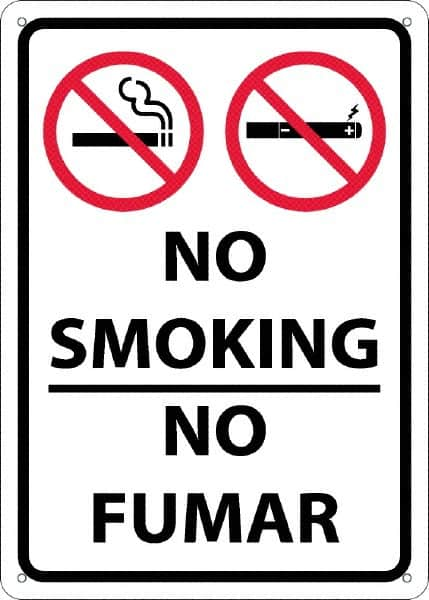 NMC - "No Smoking - No Fumar", 10" Long x 14" Wide, Aluminum Safety Sign - Rectangular, 0.04" Thick, Use for Smoking Regulations - Benchmark Tooling