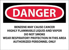 NMC - "Danger - Benzene May Cause Cancer", 10" Long x 14" Wide, Pressure-Sensitive Vinyl Safety Sign - Rectangle, 0.0045" Thick, Use for Hazardous Materials - Benchmark Tooling