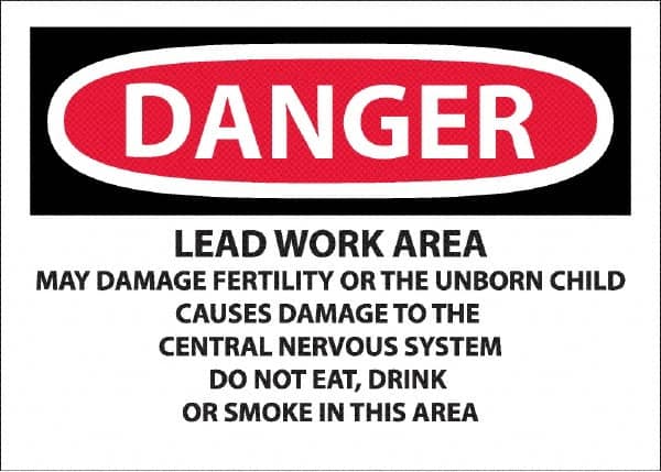 NMC - "Danger - Lead Work Area May Damage Fertility Or The Unborn Child", 10" Long x 14" Wide, Pressure-Sensitive Vinyl Safety Sign - Rectangle, 0.0045" Thick, Use for Hazardous Materials - Benchmark Tooling