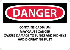 NMC - "Danger - Contains Cadmium May Cause Cancer", 10" Long x 14" Wide, Rigid Plastic Safety Sign - Rectangle, 0.05" Thick, Use for Hazardous Materials - Benchmark Tooling