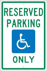 NMC - "Reserved Parking Only", "Handicap Symbol", 12" Wide x 18" High, Aluminum ADA Signs - 0.063" Thick, Green & Blue on White, Rectangle, Post Mount - Benchmark Tooling