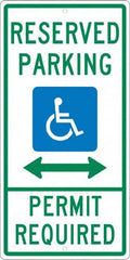 NMC - "Reserved Parking Permit Required", "Handicap Symbol", 12" Wide x 24" High, Aluminum ADA Signs - 0.063" Thick, Green & Blue on White, Rectangle, Post Mount - Benchmark Tooling