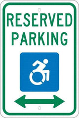 NMC - "Reserved Parking", "Handicap Symbol", 12" Wide x 18" High, Aluminum ADA Signs - 0.08" Thick, Green & Blue on White, Engineer Grade Reflectivity, Rectangle, Post Mount - Benchmark Tooling